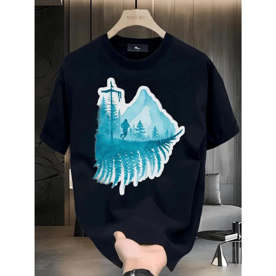 Унисекс дышащая хлопковая повседневная футболка с принтом горного пейзажа M