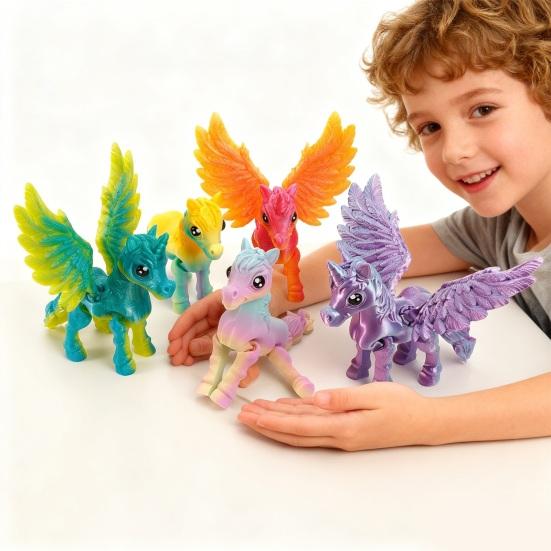 3D Printed Horse Ornament Articulated Horse Winged Unicorn Toy Flexible Animal Fidget Toy with Movable Joints for Home Office Stress Relief Desktop