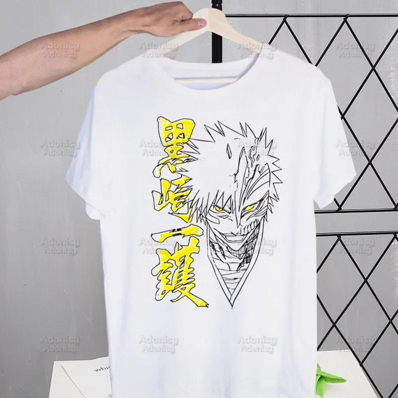 

Аниме Блич Куросаки Ичиго Японская футболка Мужская Ретро Вываренная Майки Футболки Харадзюку Футболка Уличная одежда Хип-хоп Мужские футболки 4XL