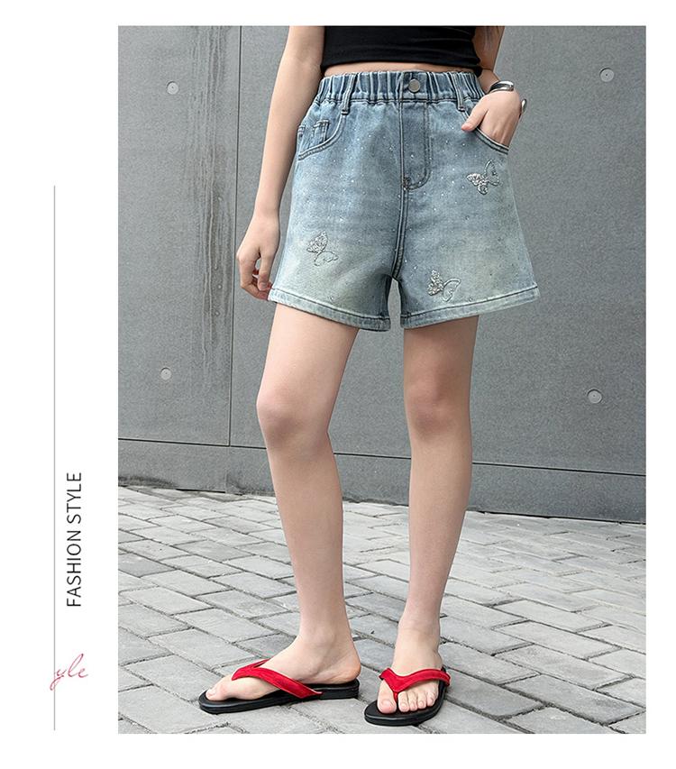 Girls' Summer Hot Diamond Denim Shorts 2026 New Korean Sweet Cool Butterfly Hot Pants Girls' Trendy Summer Pants