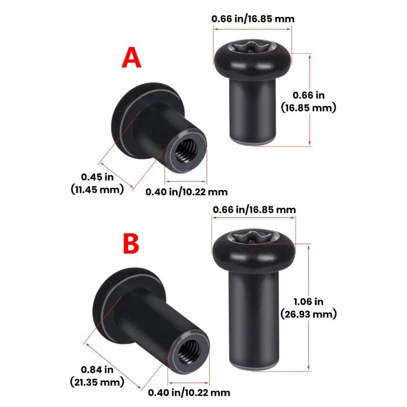 Black Door Hinge Nut Replacement Hardware, 8 Piece Threaded Insert Kit with Flanged Base for Maintenance Repair