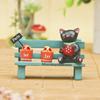 Black Cute Cat Sitting On Bench Watering Flowers Resin Ornaments For Desk Decor