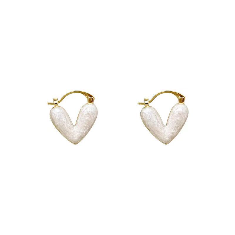 Light Luxury Niche S925 Drop Glaze Love Stud Earrings Women'S French High-End Niche Fashion Exquisite And Versatile