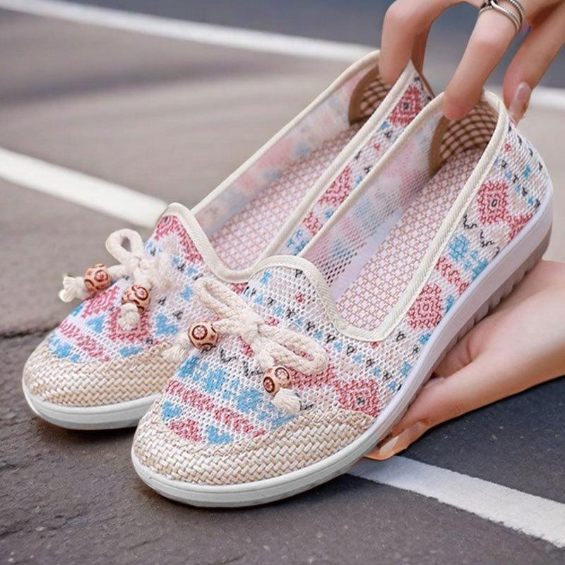 Vyhloubená látková obuv Dámské Měkké dno Protiskluzové Ploché Boty Maminka Odvětrávání Pracovní obuv Retro Etnický styl Jednoduché Ležérní