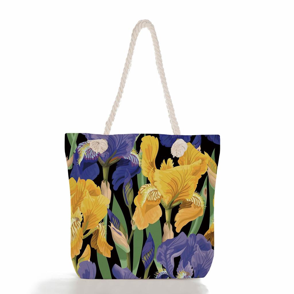 Multifunctional Flower Printed Thick Rope Shoulder Beach Bag 7585