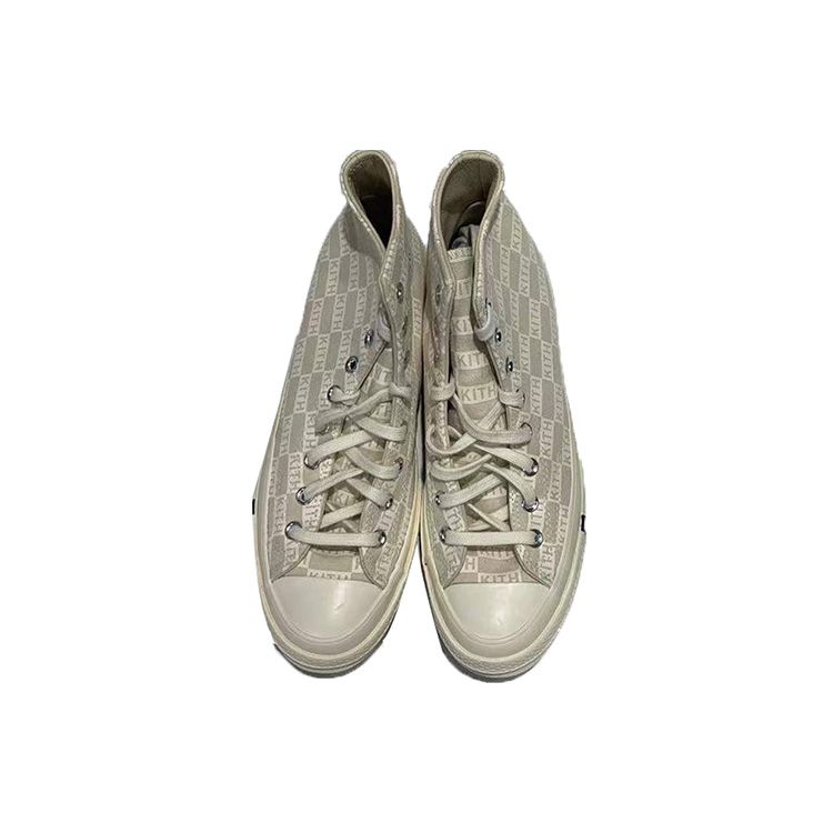 Converse Kith X Chuck 70 High Natural Monogram Unisex Sneakers Cream Egret 171865C