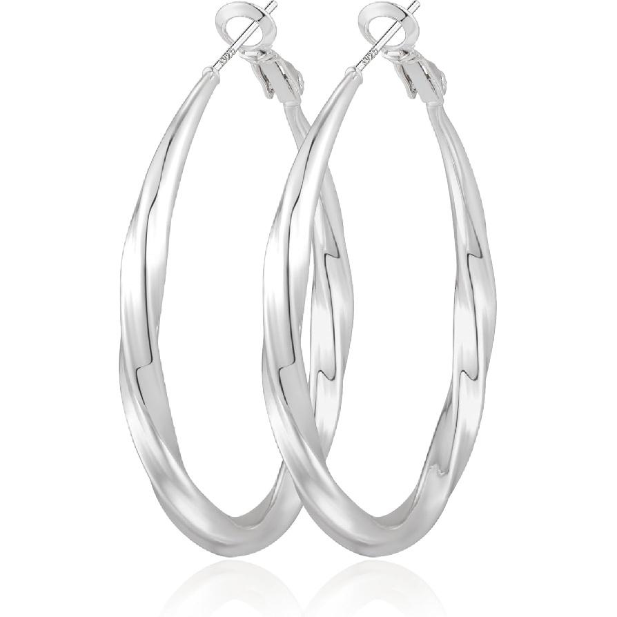 Silver Hoop Earrings for Women Hypoallergenic Sterling Silver Post Lightweight Large Mobius Hollow Tube 14k Gold Hoop Earrings Trendy 40MM 50MM 60MM