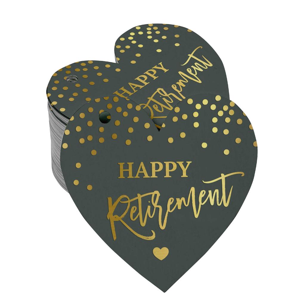 Inkdotpot Silver Foil Paper Hang Tag Happy Retirement Favor Tag 100 Pieces