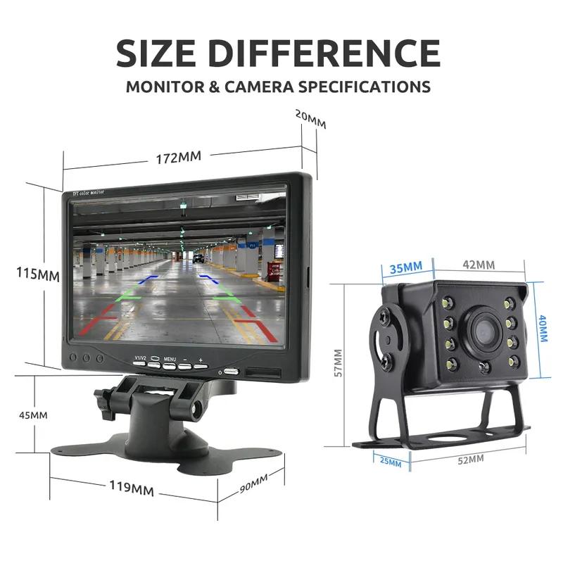 KTYDKP Car Rear View Camera For Truck Parking HD Monitor Trailer 9-36V LED Waterproof Camera with 7" Screen Easy Installation