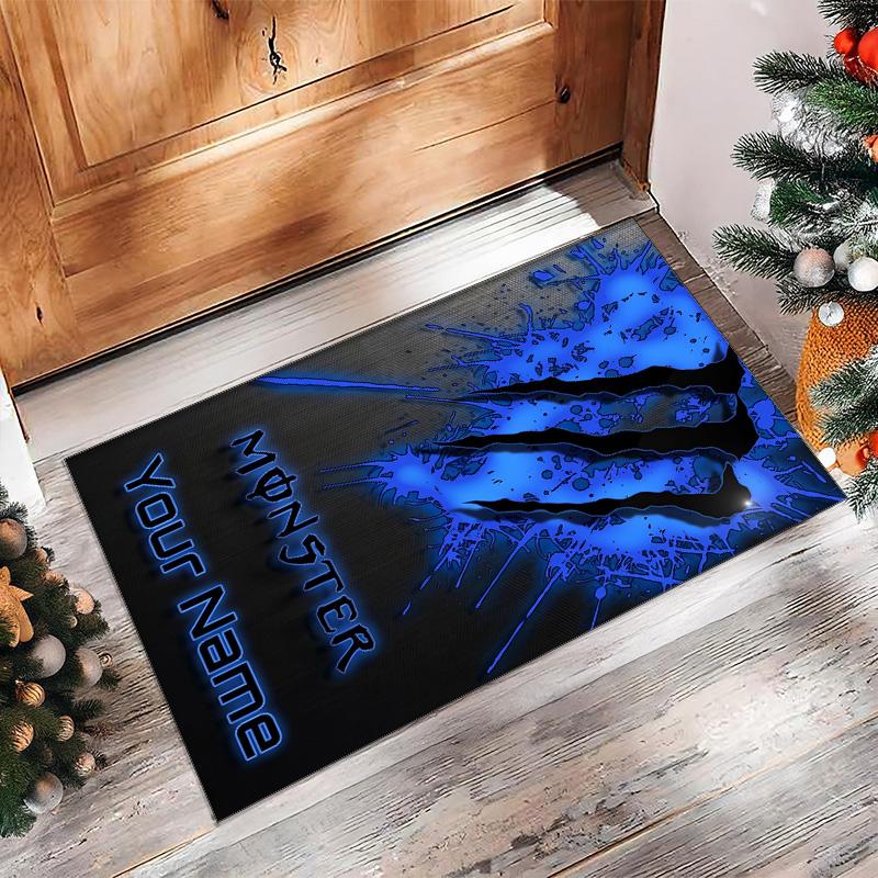 Tappeto Monster Energy Crystal Velvet, Tappetino Antiscivolo Personalizzato con Nome Testo per Arredamento Casa Regalo