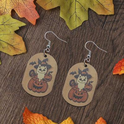 1 para drewnianych kolczyków na Halloween, odpowiednich do noszenia na Halloween