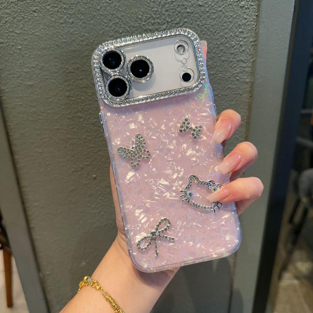 Seashell Bow Rhinestone Phone Case for iPhone 13-17 Pro Max