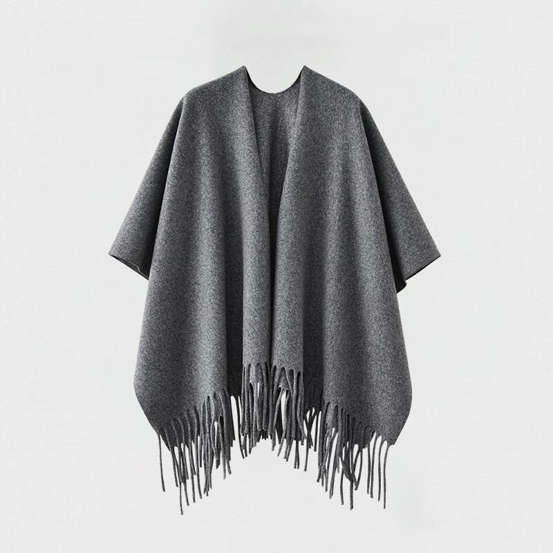 Autumn Winter Wool Blend Split Hem Cape Shawl