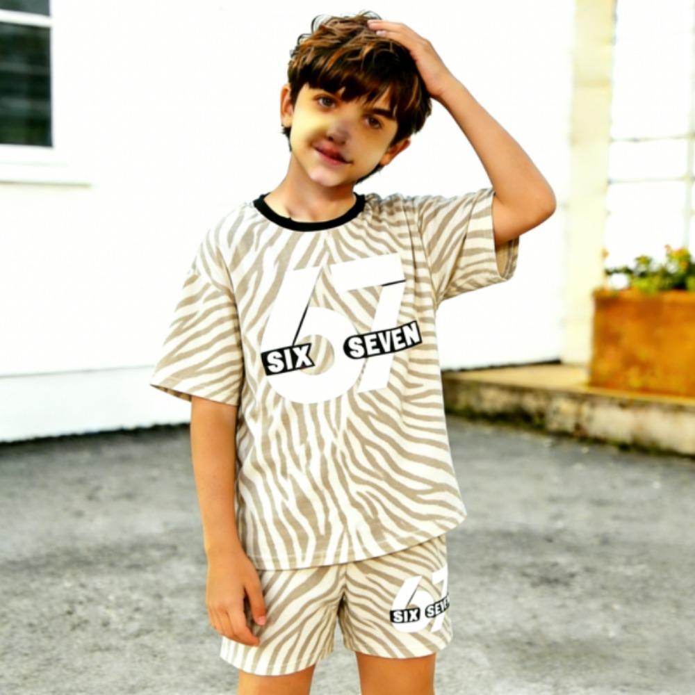 Modisches Zebra-Streifen 67 Leopard-Print Herren T-Shirt und Shorts 2-teiliges Set Sommer Lässiges Outfit für Herren- und Damenbekleidung Oberteil