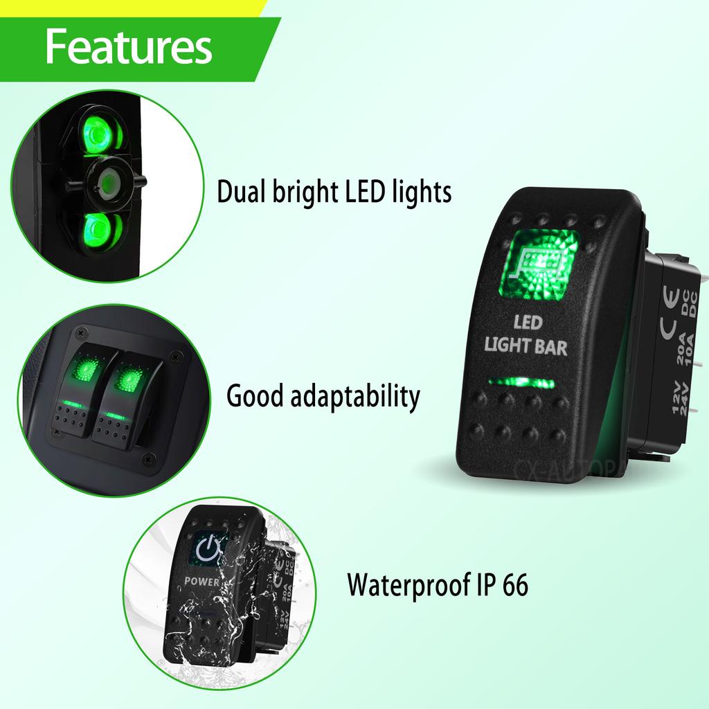 12V/24V Marine Rocker Switch Green LED SPST ON-OFF DPDT ON-OFF-ON Momentary Toggle for 4x4 Off-Road RZR ATV ARB Carling Style