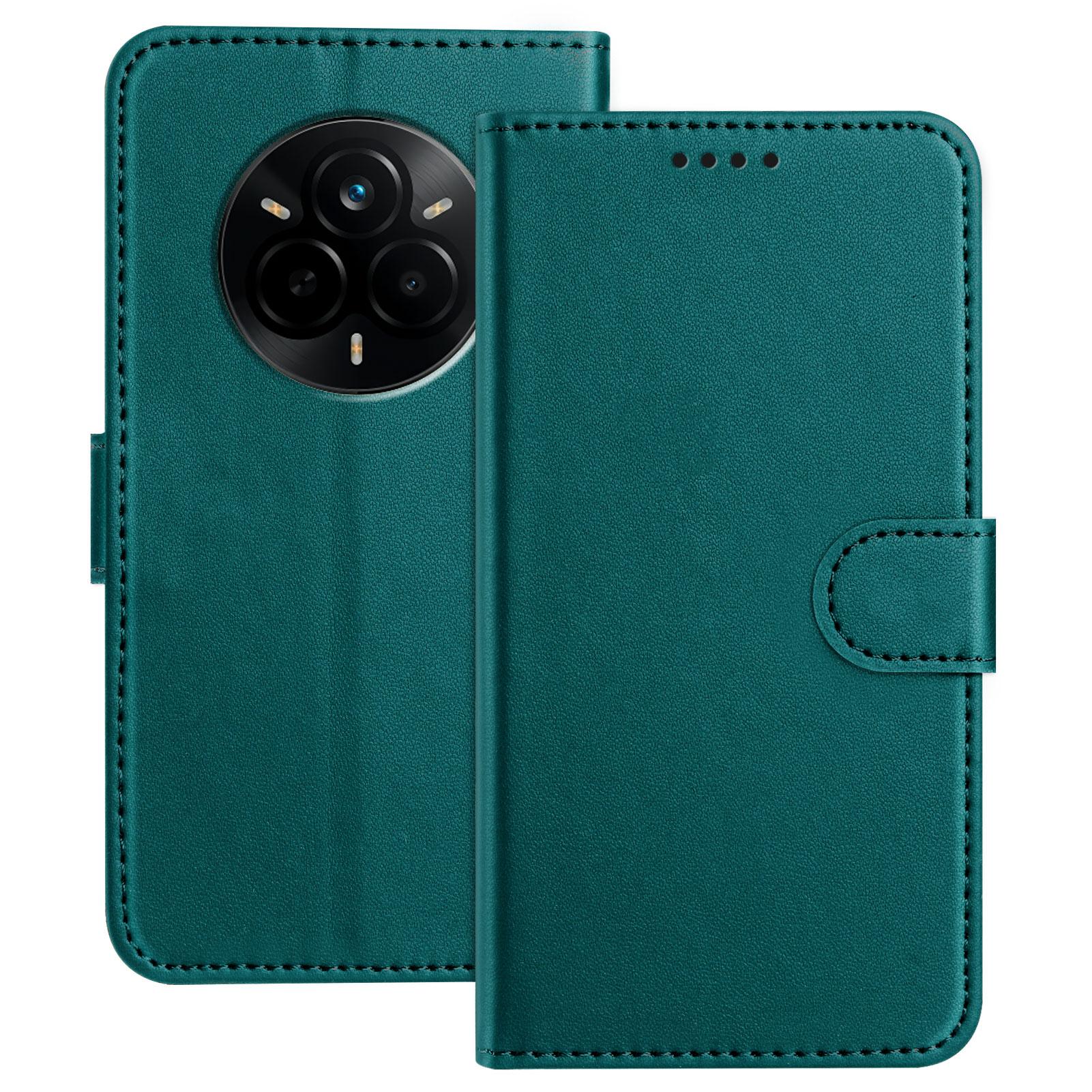 

For Realme 14 Pro 5G Leather Case Wallet Stand Solid Color Anti Drop Phone Cover Green