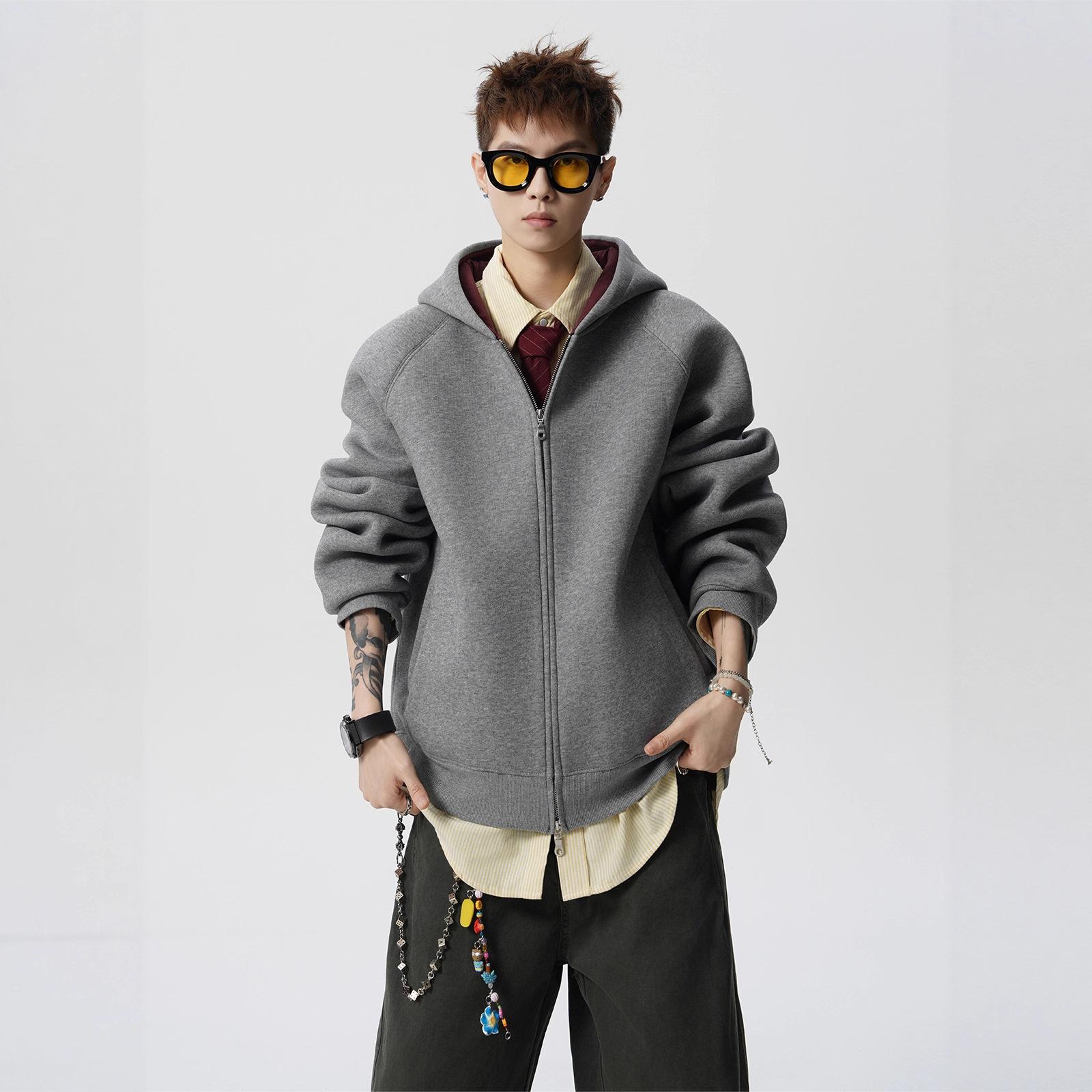 

American Retro Cardigan Sweater Male s Autumn Splicing Top Versatile Loose Coat High Quality Durable Construction Practical Daily Use M серый