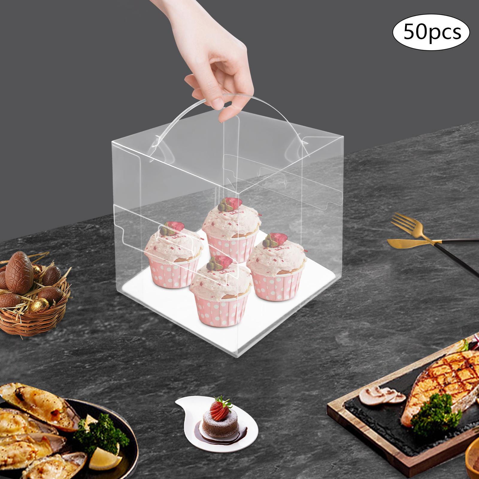 

50 Pcs Clear Square Cake Boxes, 4 In Transparent Dessert Container with Lid, 13x13x13cm Food Storage, Party Baking Display Case чистий