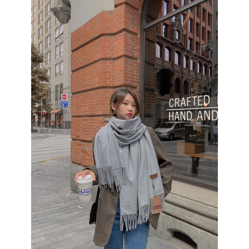Wool Scarf Women's Autumn and Winter Warm Thickened Cashmere Scarf Versatile Tassel Shawl Korean Style Solid Color Scarf