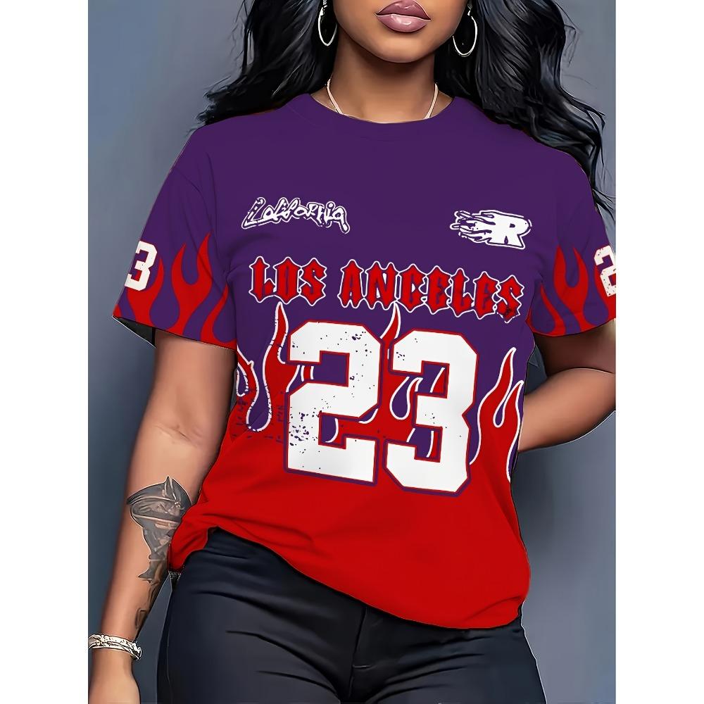 

Alphanumeric printed short-sleeved T-shirt sports summer women s casual round neck top XXS