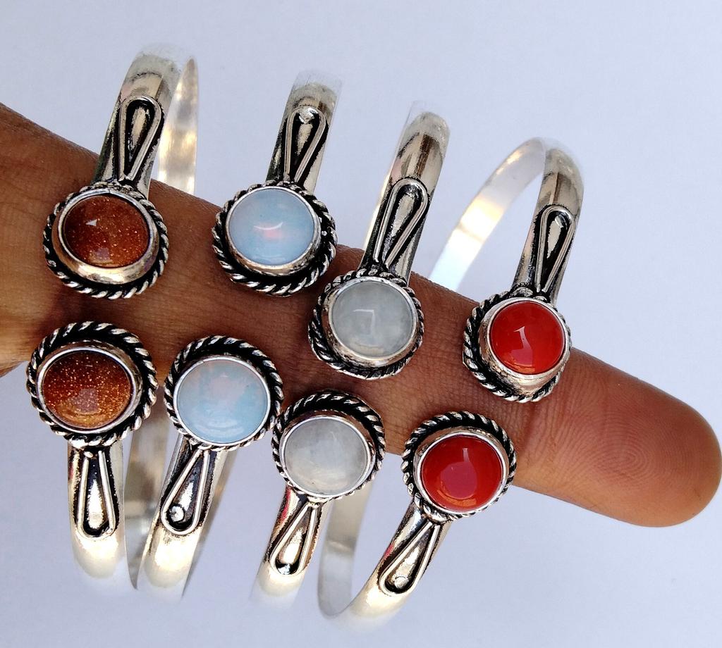 Sunstone & Mix  Gemstone 925 Sterling Silver Plated 5Pcs Cuff Bangles Lot ZCB-B53