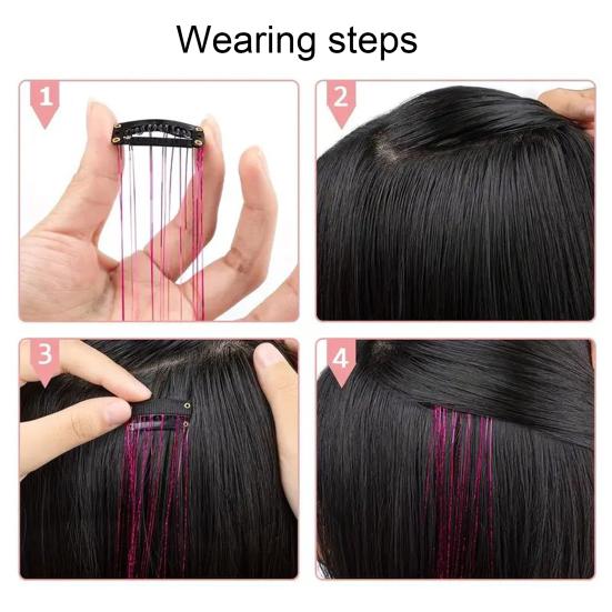 12 Stück Clip-in Metallic Extensions Tiefes Lila Glitzer Leicht 20 Zoll Lang Perücke Einfach Anzubringen Haarverlängerungen