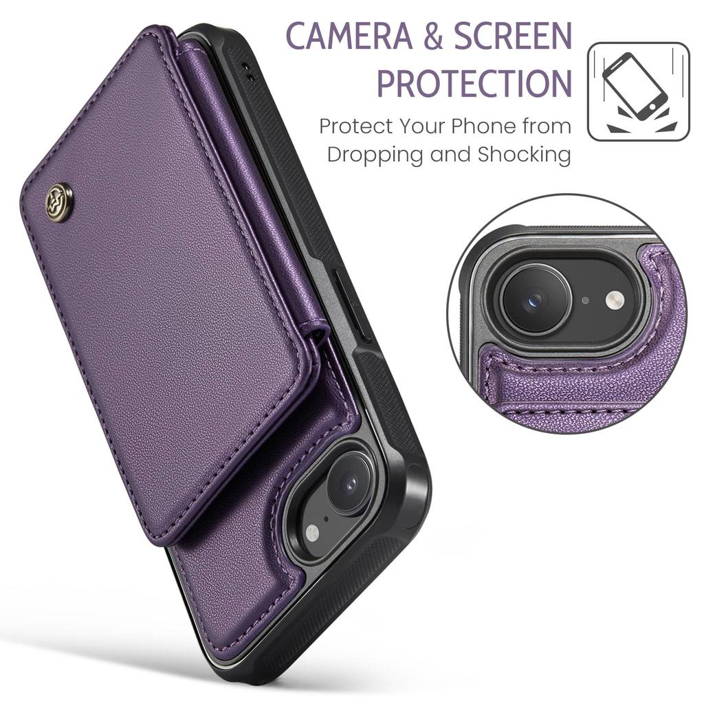 For iPhone 17e 16e Wallet Case PU Leather Flip Cover RFID Blocking Card Holder Magnetic Clasp Kickstand Shockproof Phone Case