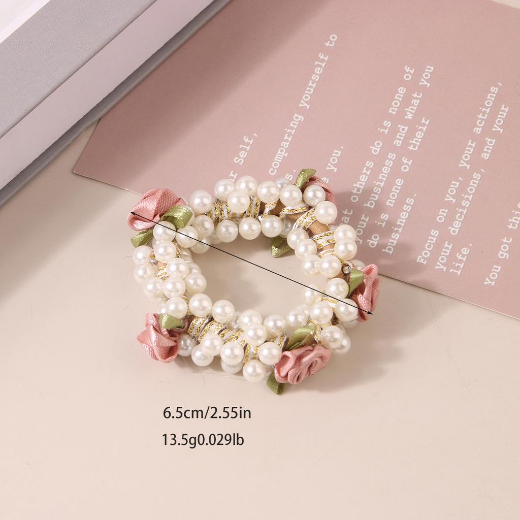 1 PC. Sweet INS Style Rose Pearl Ponytail Hair Band. Female High Elastic Rubber Band Hair Rope. Hair Accessories.