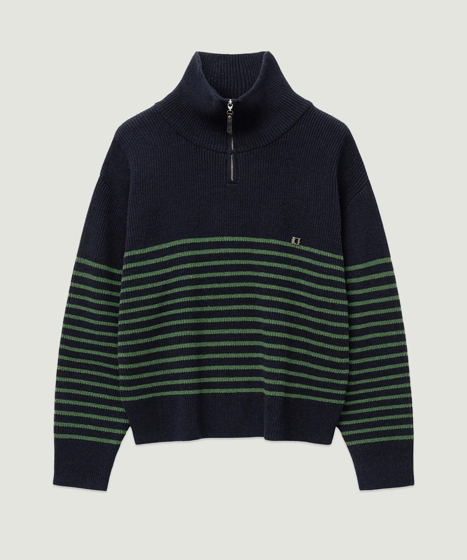 El Mood Antwerp Stripe Ld Zip-Up Pullover Knit Navy Navy/44