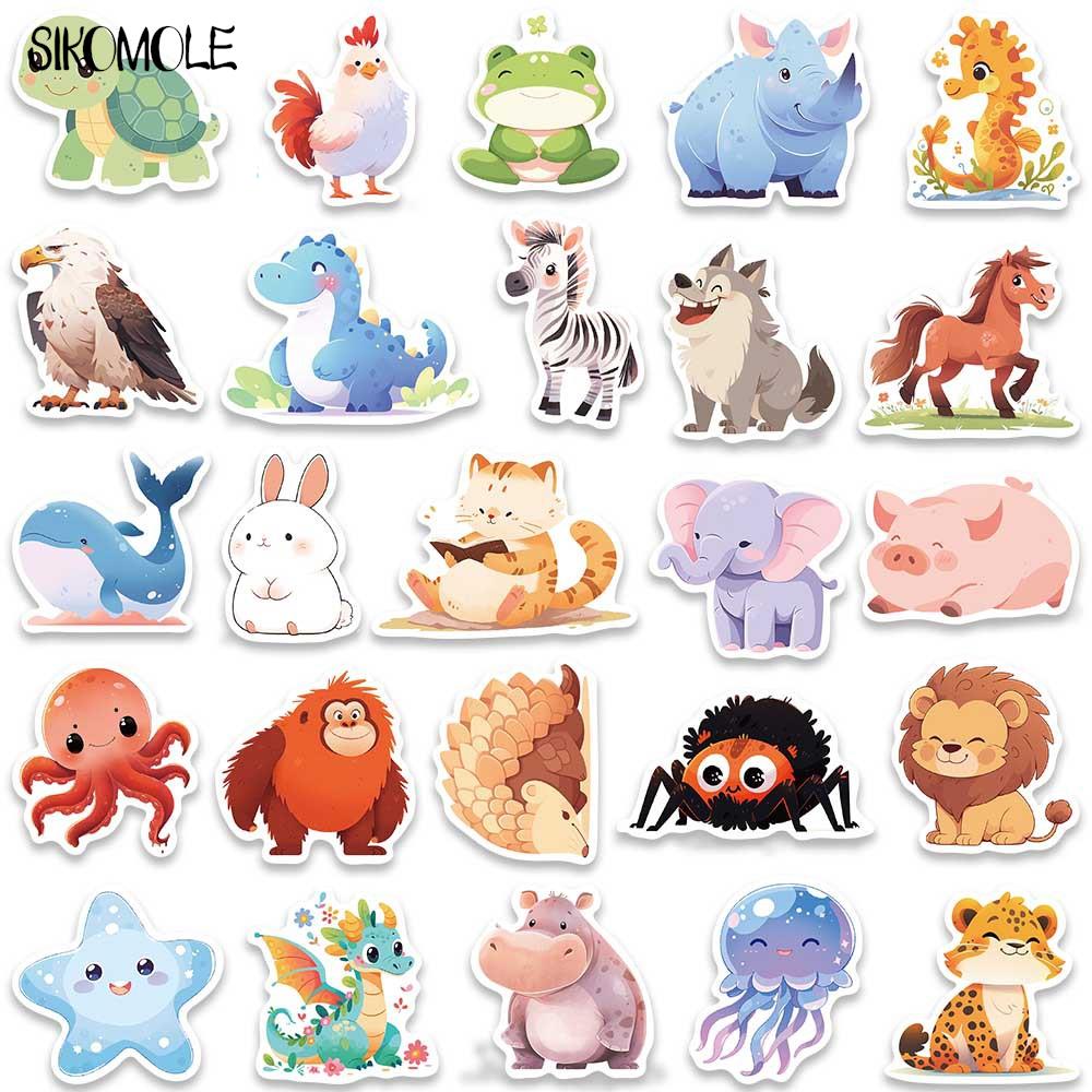 10 30 50PCS Cartoon Children Animals Illustration Stickers Kawaii DIY Travel Luggage Guitar Fridge Laptop Graffiti Sticker Kids