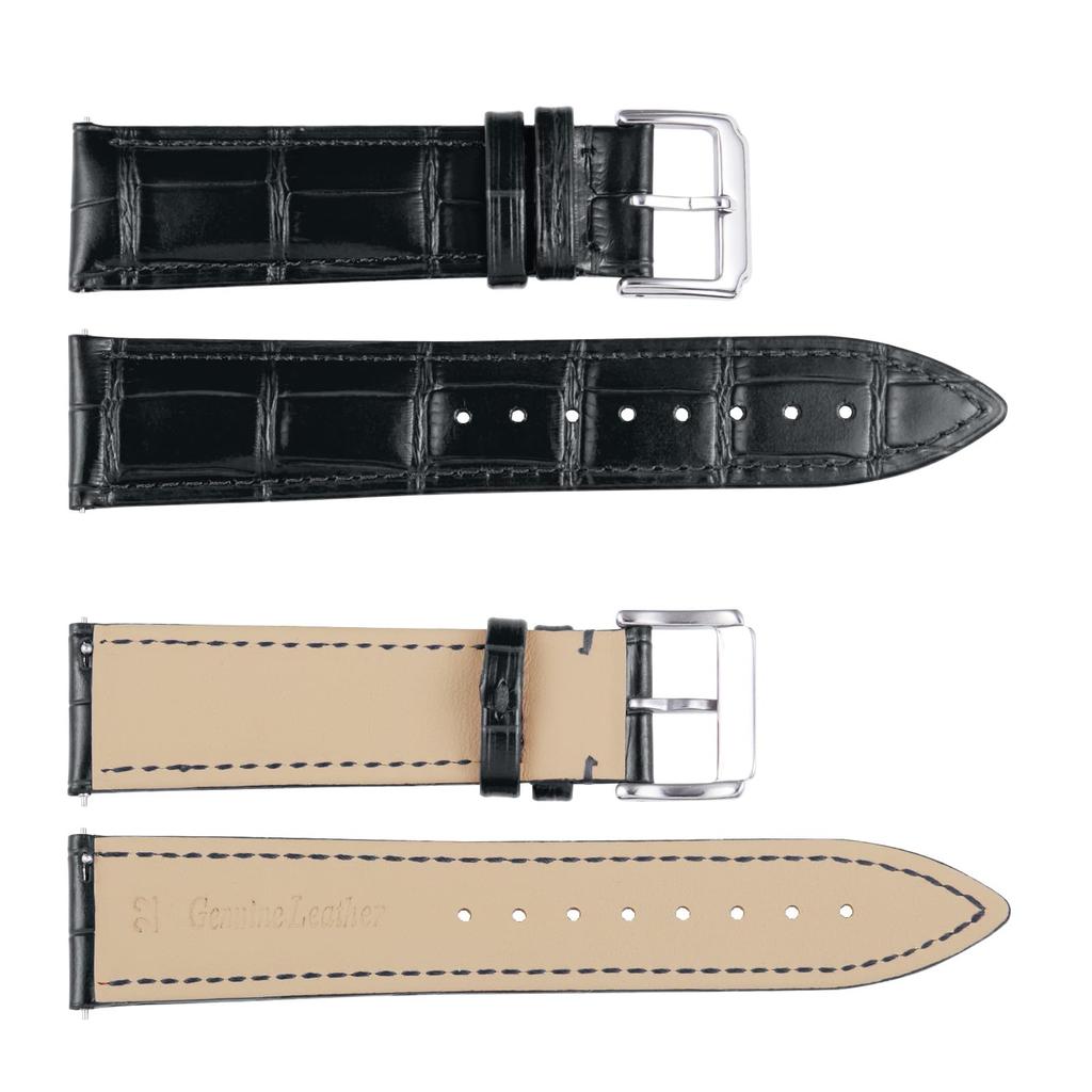BINLUN Leather Watch Band, Quick Release, Replacement Strap for Men and Women, Crocodile Leather Pattern, Smartwatch Strap (22mm, Black)