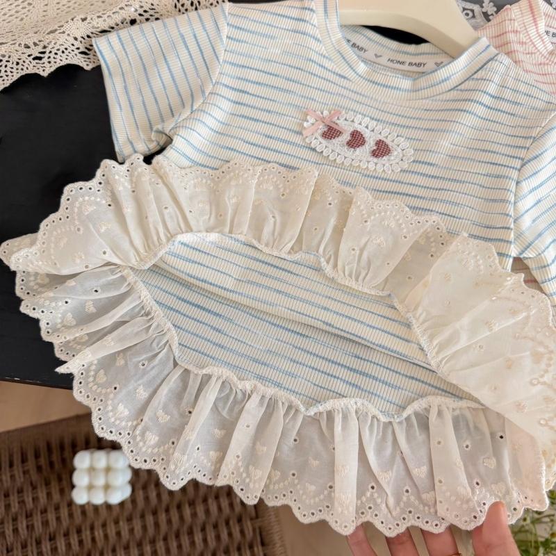 Summer Kids Girls Tees Cotton Lace T-shirt Loose Casual Sweet Short Sleeves Tops Infant Baby Girl Round Collar Tees Children Clothes