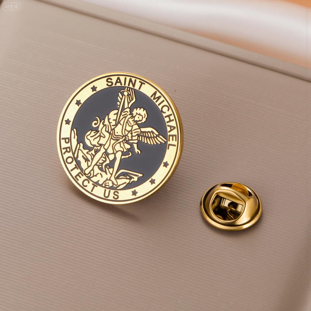 Cazador Saint Michael Protect Us Lapel Pins Women's Brooch Stainless Steel Christian Religious Jewelry Angel Brooch Men's Badges