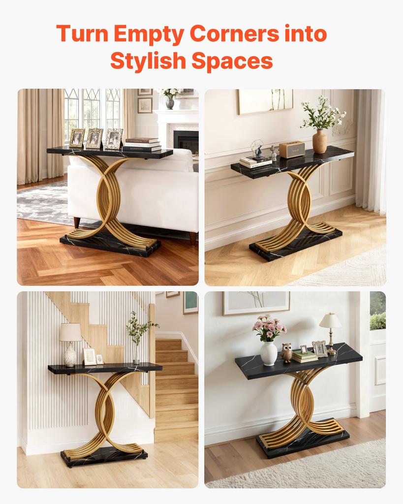 VEVOR 100 cm Gold Console Table, Modern Desk Behind the Couch, Wood Rectangle Entrance Desk