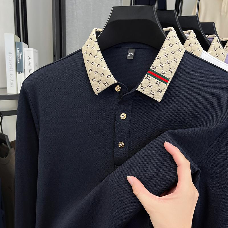Luxury Quality Men'S Polo Shirt Exquisite Knitted Collar Letter Print Long Sleeve Autumn Lapel T-Shirt Business Trend Menswear
