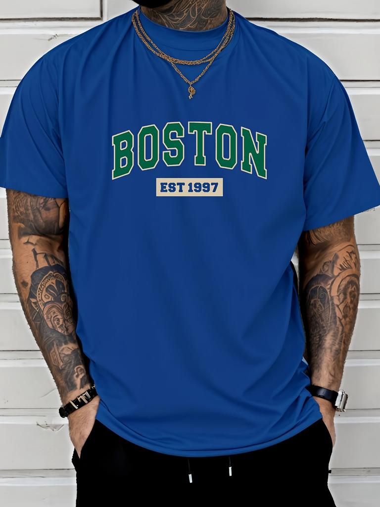 Letter Print Men's Creative Top, Casual Short Sleeve Crew Neck Thin T-shirt for Summer and Spring, Men's Clothing