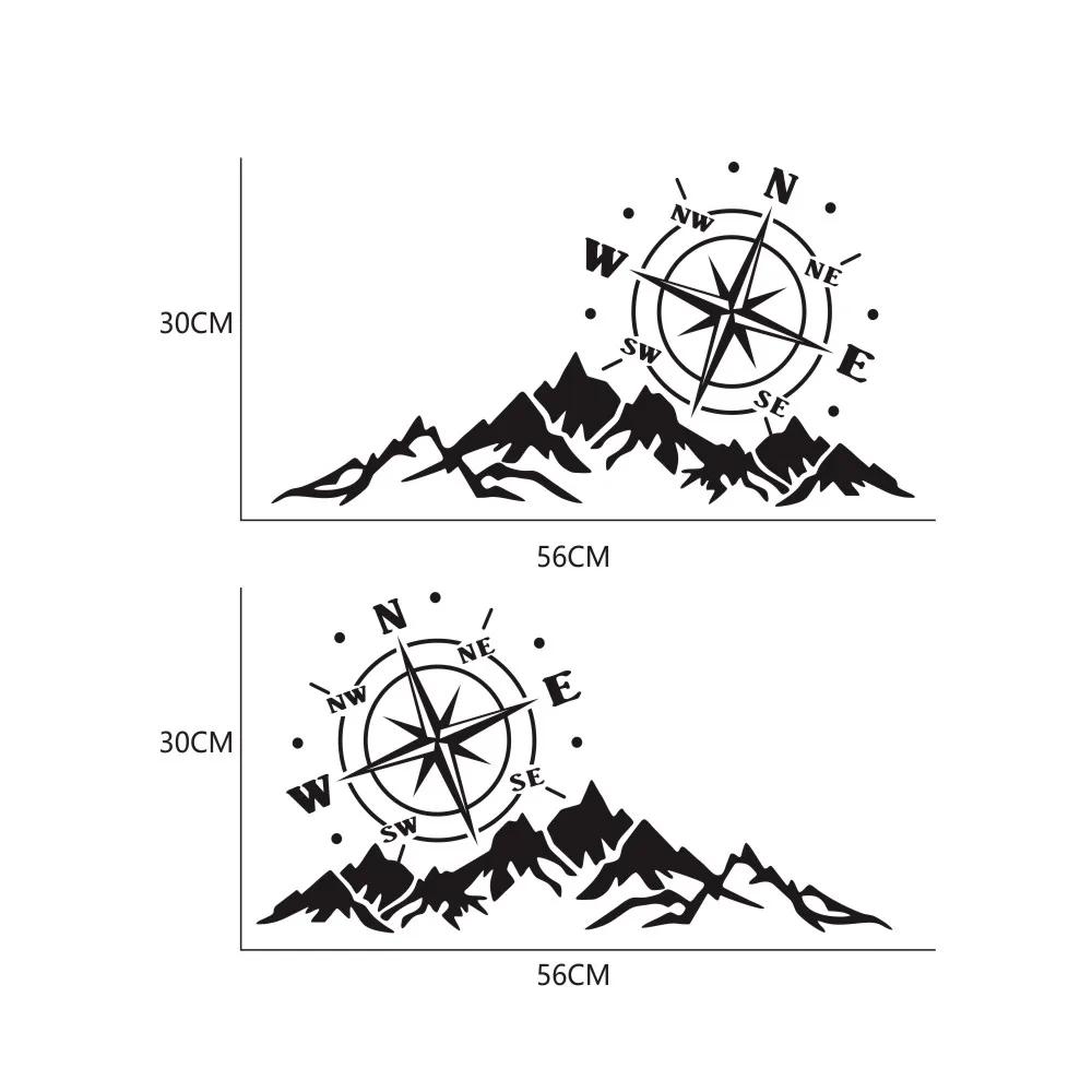Car Sticker 2PCS Mountain Adventurers Compass Graphics Decoration Rv Camper Truck Truck Door Waist Line Hood Decal,56*30CM