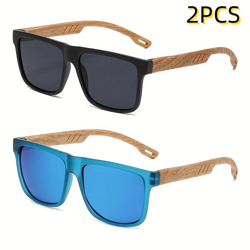 

2 Pack Square Frame Bamboo Wood Grain Foot Silk Sunglasses Retro Uv Resistant Sunglasses