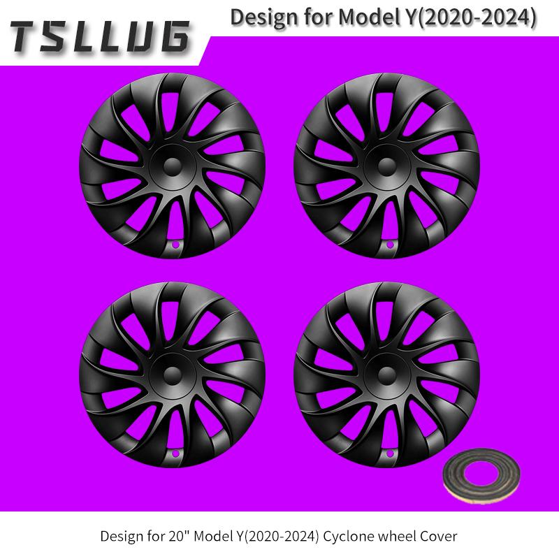 TSLLUG 4PCS Cyclone Style Hub Cap for Tesla Model Y 2020-2024 20-Inch Replacement Automobile Hubcap Full Rim Cover Accessories Tesla