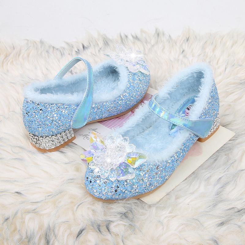 Elsa Princess Crystal High-Heeled Furry Velvet Children's Shoes - 2024 Autumn/Winter Collection