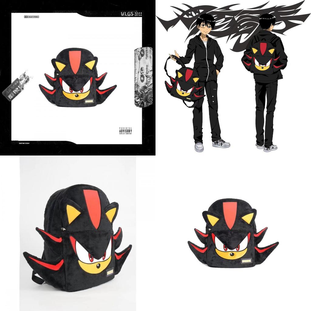 Wlags Handmade Sonic Shadow Black Backpack Plush Material Modern Cool Style