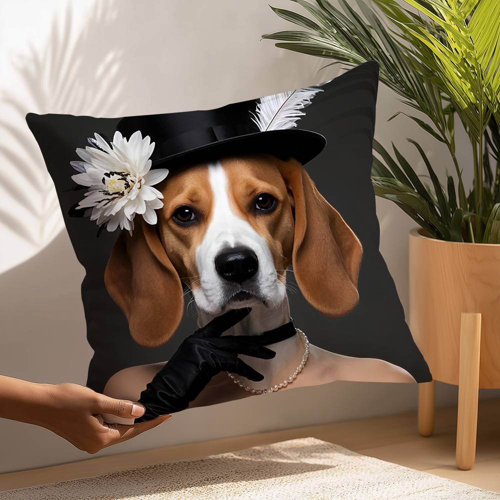 Renaissance Royal Beagle Dog Pillow Case Square Double‑Sided Print Cushion Case For Sofa Home Bedchamber Decor Gift