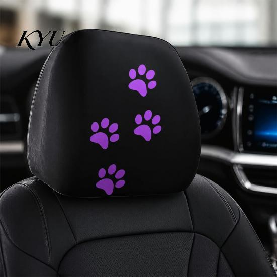 Durable Polyester Car Seat Accessories 2Pcs Universal Headrest Cover with Purple Cat Paw Print, Elastic Covers Protector for Most Vehicles,