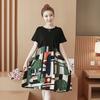 Women Summer Fashion Printing Splice Loose Short Sleeve A-line Dress