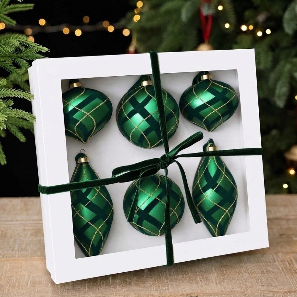 6PCS/SET Glitter Xmas Finial Ball Pendants Colorful Painting Christmas Tree Hangers New Year