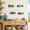 Seaside Housewarming Gift Ideas 4Pcs Wooden Fish Wall Decor, 2D Flat Mediterranean Style Hanging Ornaments for Coastal Nautical Sculpture Bedroom Home