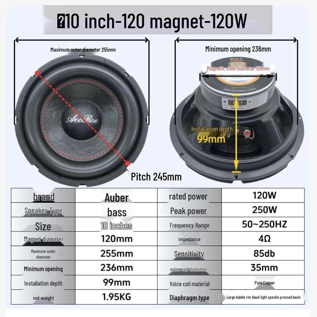 10" Krachtige Audiophile Auto Subwoofer Luidspreker