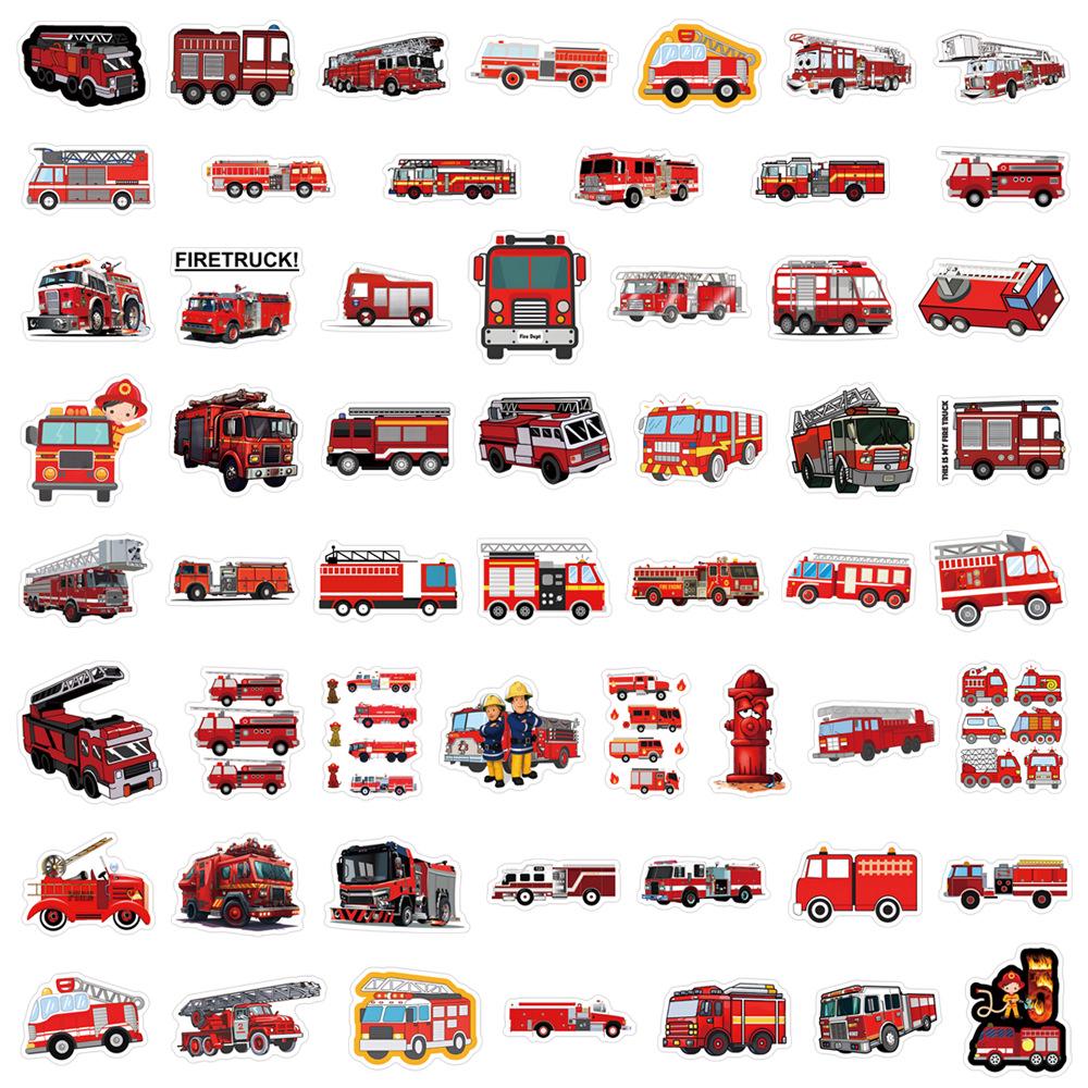 55 Fire Truck Cartoon Stickers: Creative Waterproof Decals for Suitcases, Water Bottles, Computers