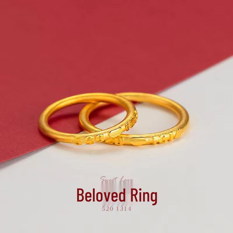 Vietnam Gold-Plated Brass Couple Rings - Lifetime Symbol of Love, Qixi Gift Jewelry Size 8