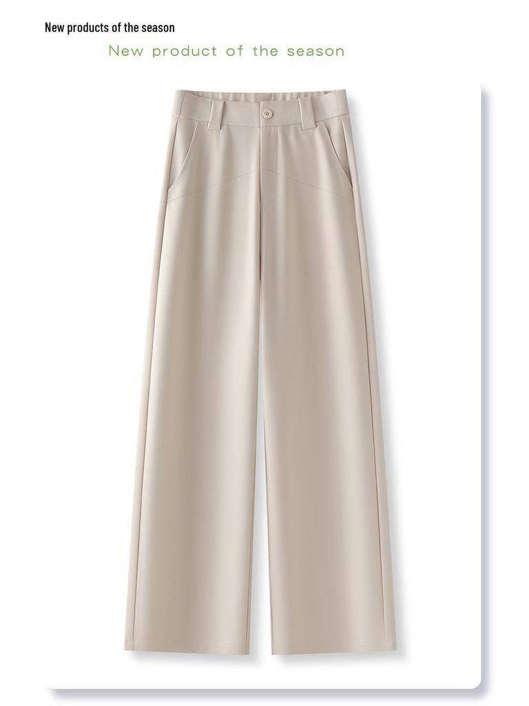 Khaki Straight-Leg Pants for Women: 2025 New Spring/Autumn Style, Casual Nine-Point Draping Suit Pants